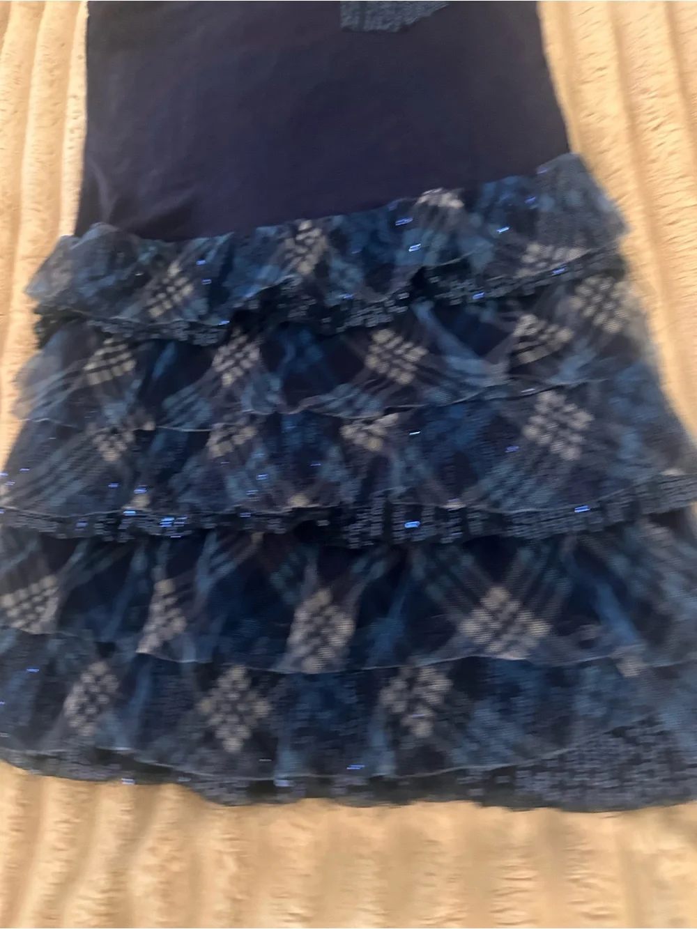 Justice Navy Blue Tiered Ruffle Plaid Dress